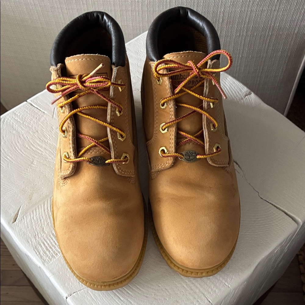 Timberland Wheat Lace-Up Combat Boots with Black Collar
